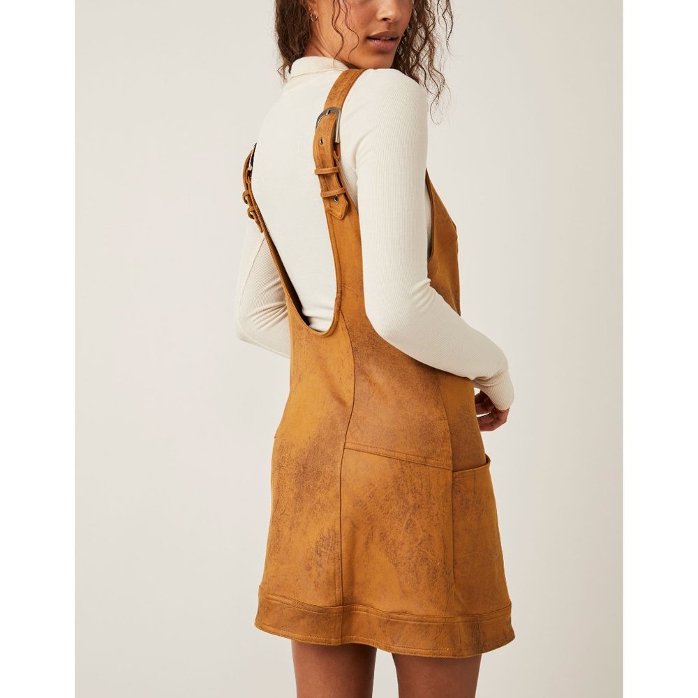 FREE PEOPLE Western Wind Mini Shift Dress / Camel - Picture 3 of 7